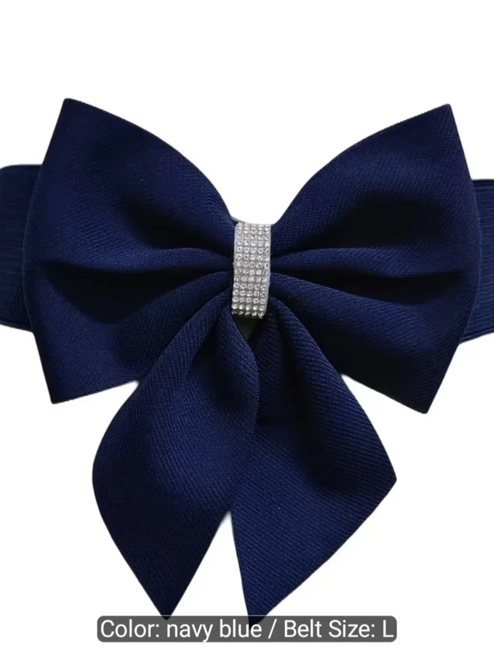 Navy Blue Bow Belt with Rhinestone Center